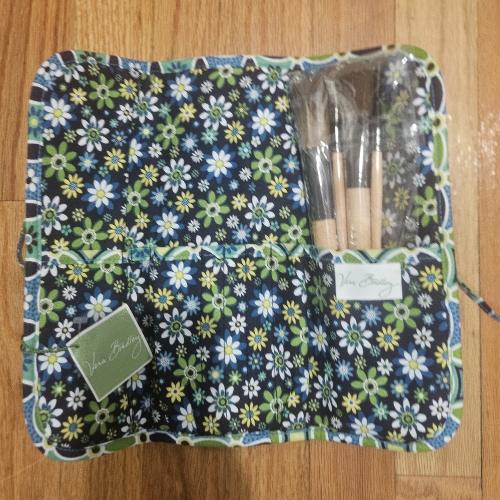 Vera Bradley Floral Makeup Brush Set with Roll-Up Case